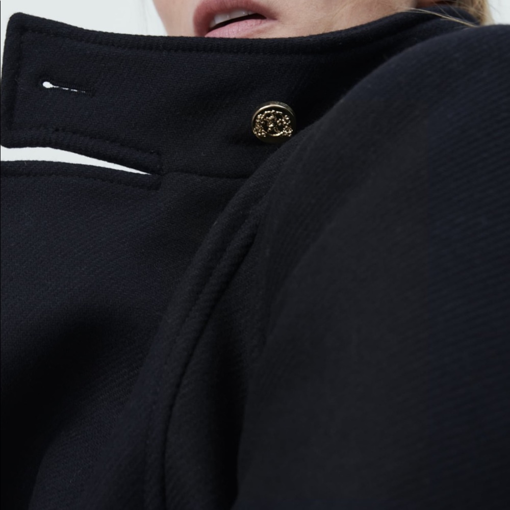 Zara gold buttons wool Italian mantengo wool black coat - Picture 7 of 11